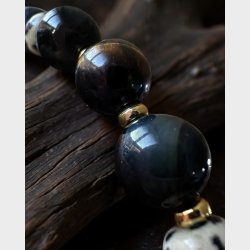 Tiger�je Herrearmb�nd � 10mm | Dalmatiner Jaspis &amp; 18K Forgyldt