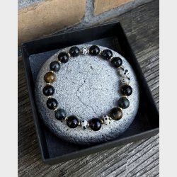 Tiger�je Herrearmb�nd � 10mm | Dalmatiner Jaspis &amp; 18K Forgyldt