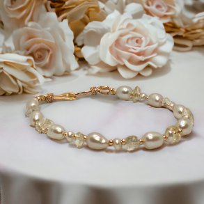 Damearmbnd med Ferskvandsperler og citrin