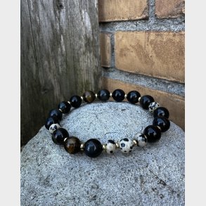 Tiger�je Herrearmb�nd � 10mm | Dalmatiner Jaspis & 18K Forgyldt