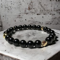 Armbnd Black Onyx Gold