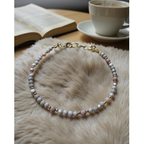 3mm facetteret kubisk zirkon armbnd i latte farve med guldfarvet kde og ls